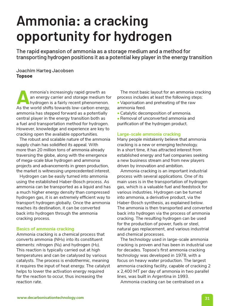 Ammonia Cracking for Hydrogen Transport | PDF | Ammonia | Hydrogen