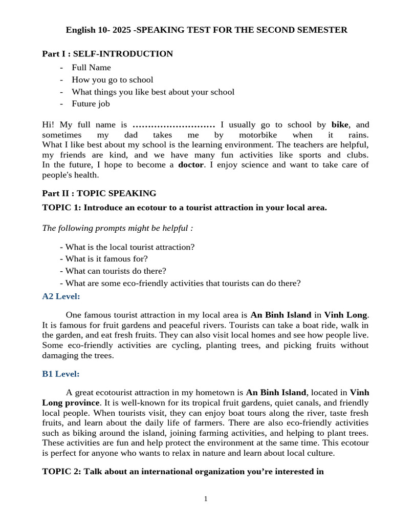 English 10 Speaking Test Guide 2025 | PDF | Air Pollution | Natural ...