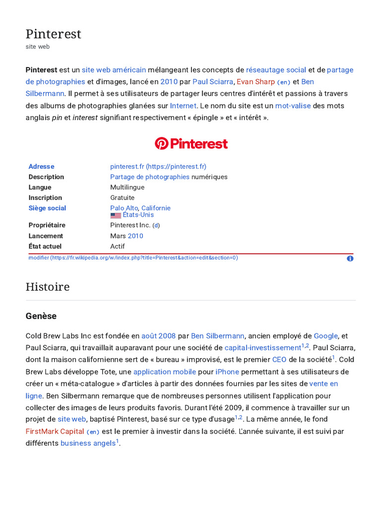 Histoire et création de Pinterest | PDF
