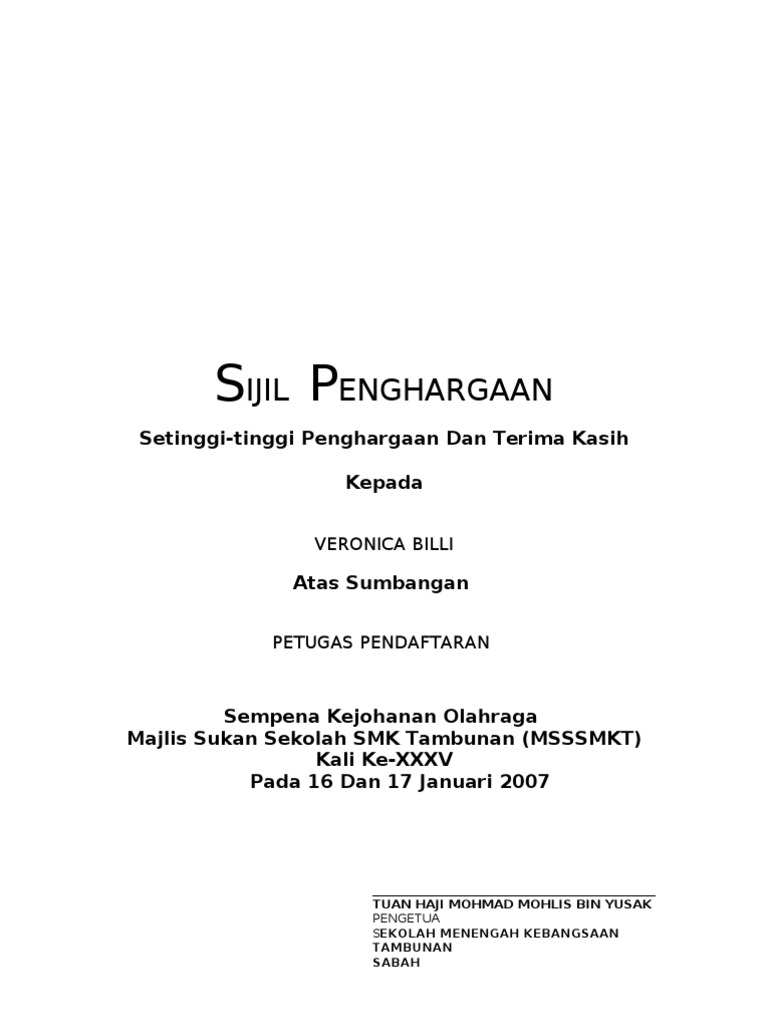 10.1 CONTOH SIJIL PENGHARGAAN