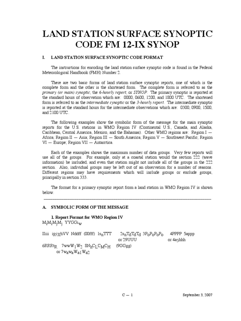 Synoptic Code Format for Meteorology | PDF | Cloud | Atmospheric Pressure