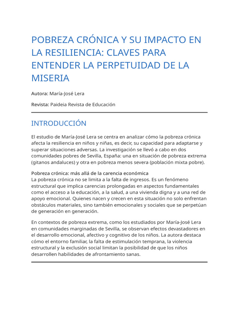 Impacto de la Pobreza en la Resiliencia Infantil | PDF | Pobreza ...