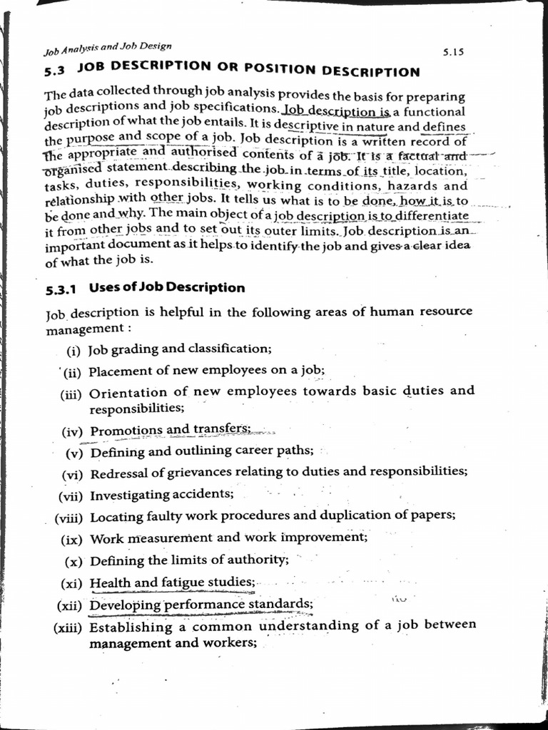 Job Description and Specification Guide | PDF | Occupational Safety And ...