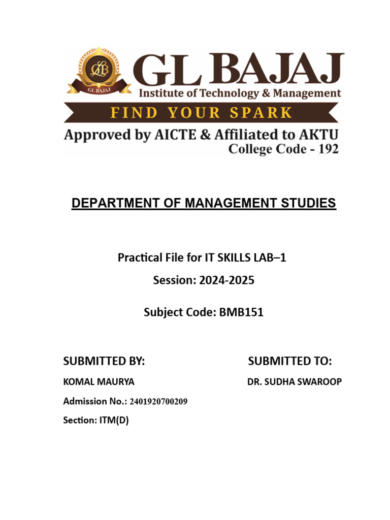 IT Skills Lab Practical File by Komal Maurya | PDF