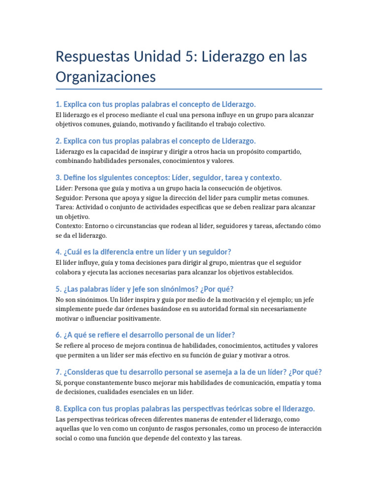 Conceptos Clave del Liderazgo Organizacional | PDF | Liderazgo | Toma ...