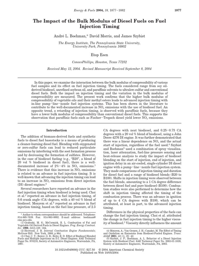 Diesel Fuel Bulk Modulus Effects on Timing | PDF | Biodiesel | Diesel Fuel
