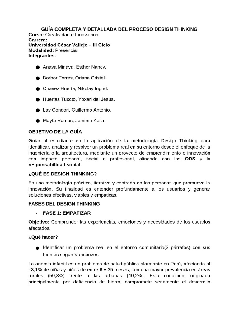 1ra Parte Guía Completa y Detallada Del Proceso Design Thinking | PDF ...