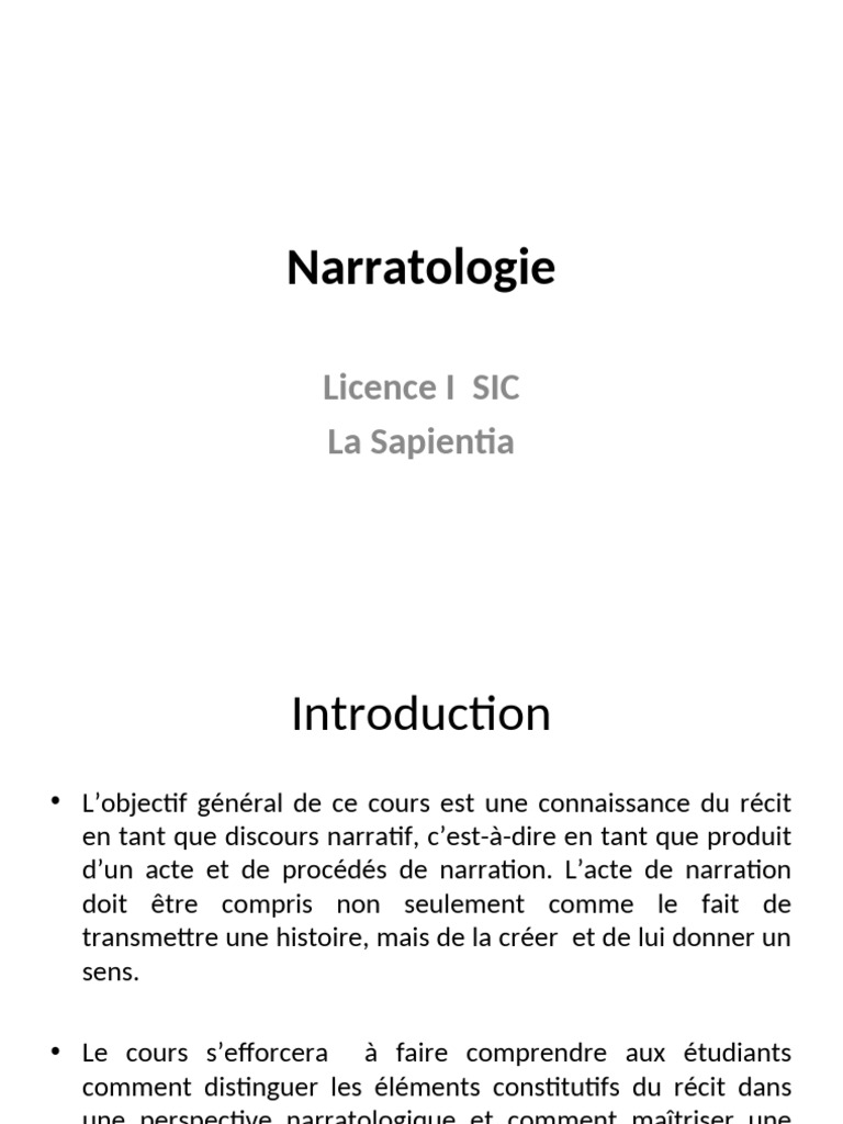 Introduction à la narratologie et récit | PDF