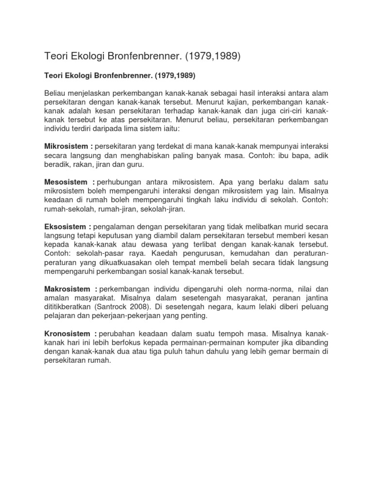 Teori Ekologi Bronfenbrenner Pdf
