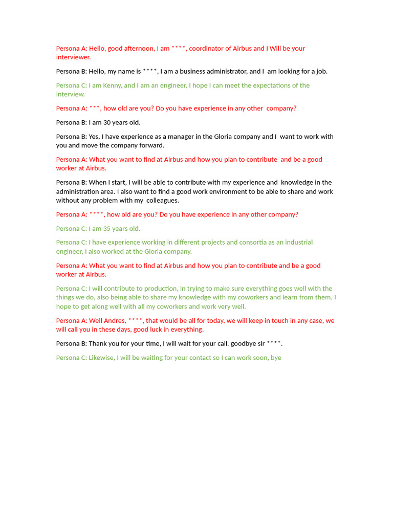 Airbus Job Interview Dialogue | PDF