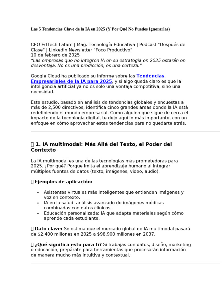Las 5 Tendencias Clave de La IA en 2025 | PDF | Inteligencia artificial ...