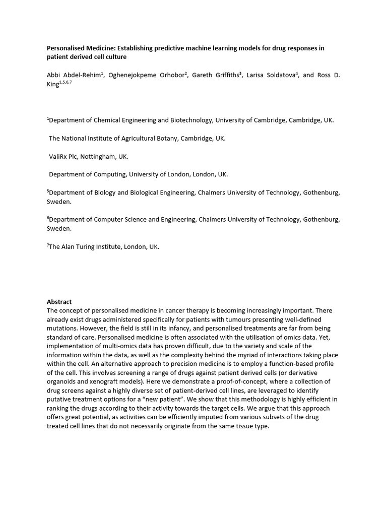 Predictive ML Models for Drug Response | PDF | Personalized Medicine ...