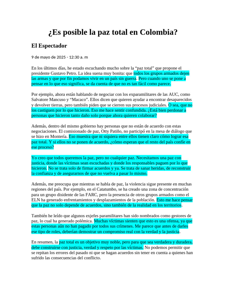 Es Posible La Paz Total en Colombia | PDF | Paz