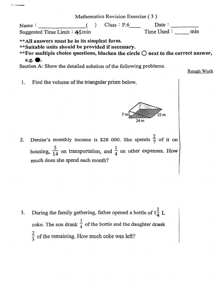 Math p6 Consolidated Test 14 | PDF