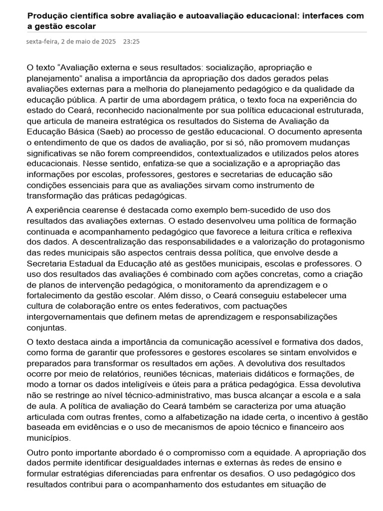 Resumos - Avaliação Educacional e Da Aprendizagem 9 | PDF | Pedagogia ...