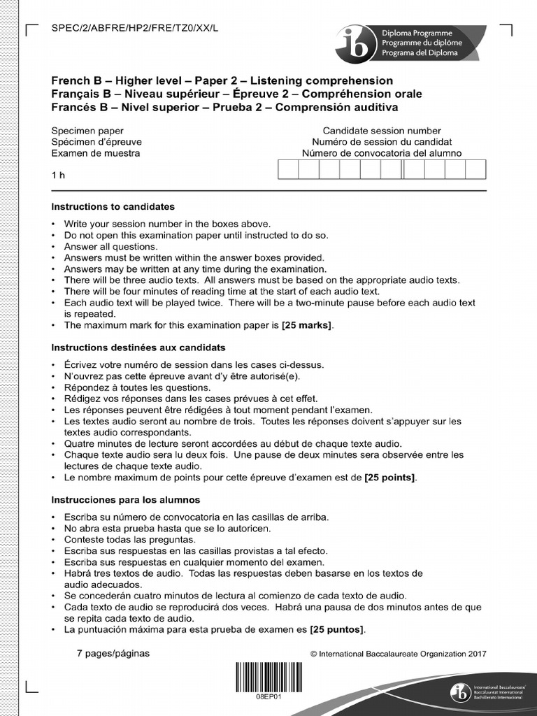 IB French SAM HL Listening | PDF