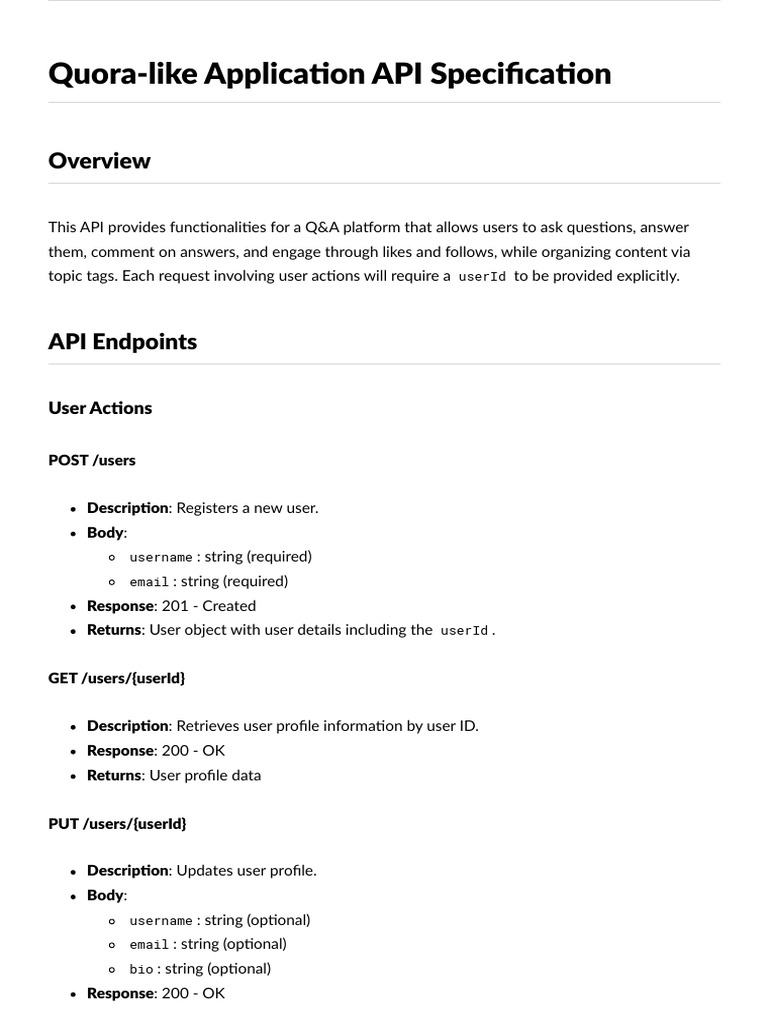 Quora-like API Specification Guide | PDF | String (Computer Science ...