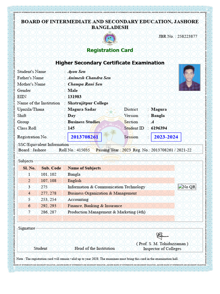 Reg Card 22 - 23 Sess | PDF | Bangladesh