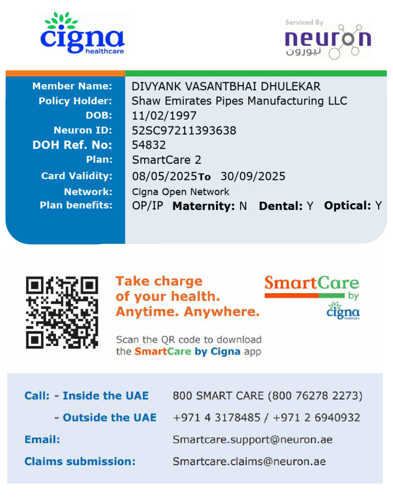 Divyank Vasantbhai Dhulekar: Member Name: Policy Holder: Neuron ID ...