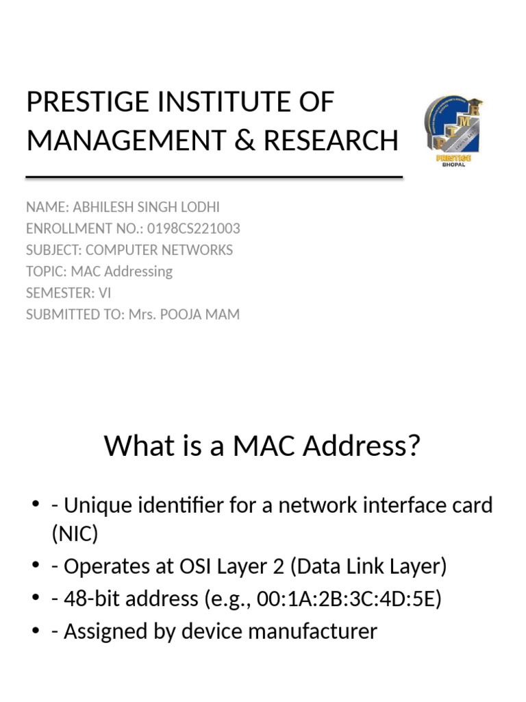 MAC Addressing Presentation | PDF