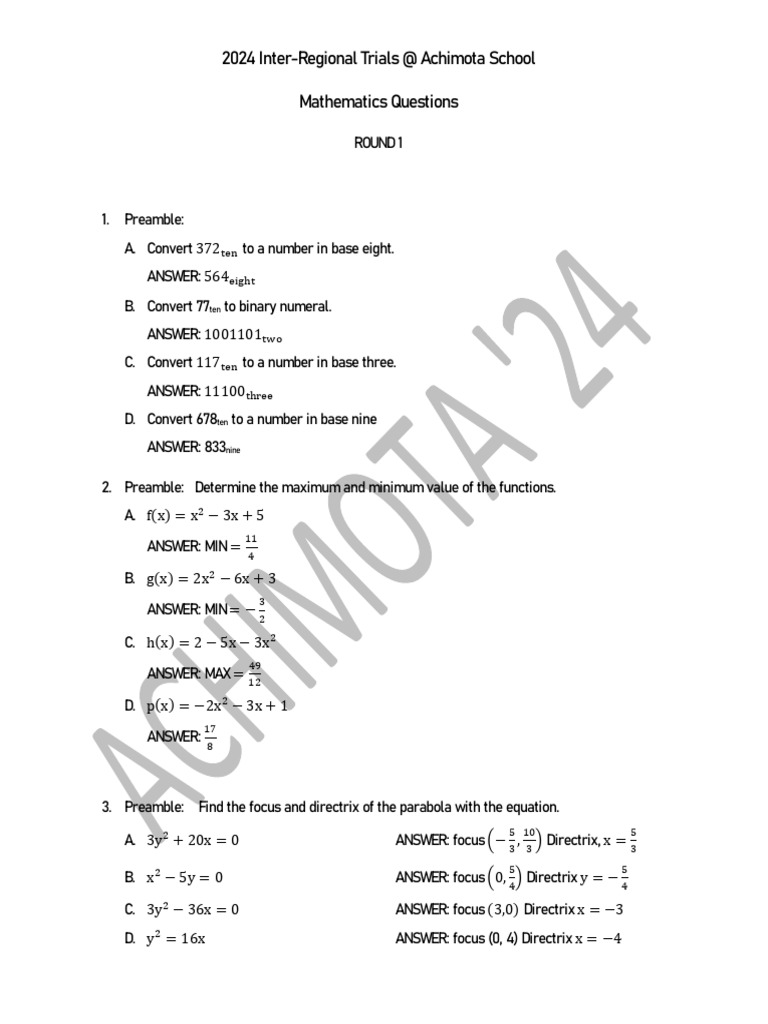 2024 Inter-Regional Math Trials | PDF | Mathematical Analysis ...