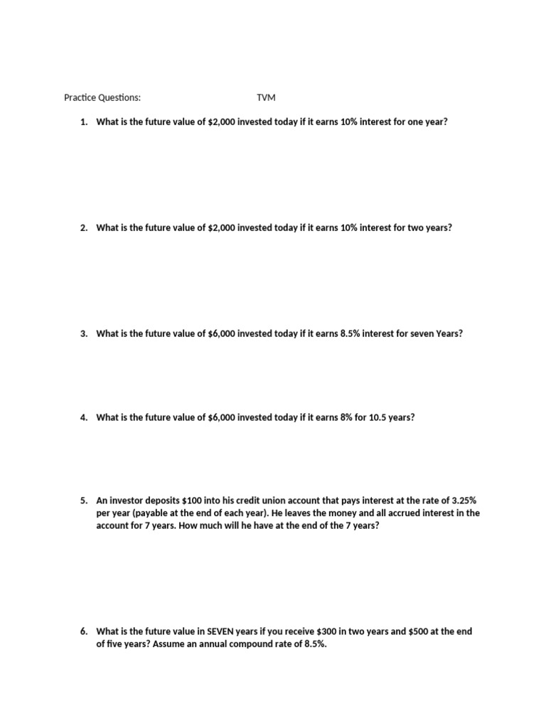 Future Value and Present Value Practice Questions | PDF | Present Value ...