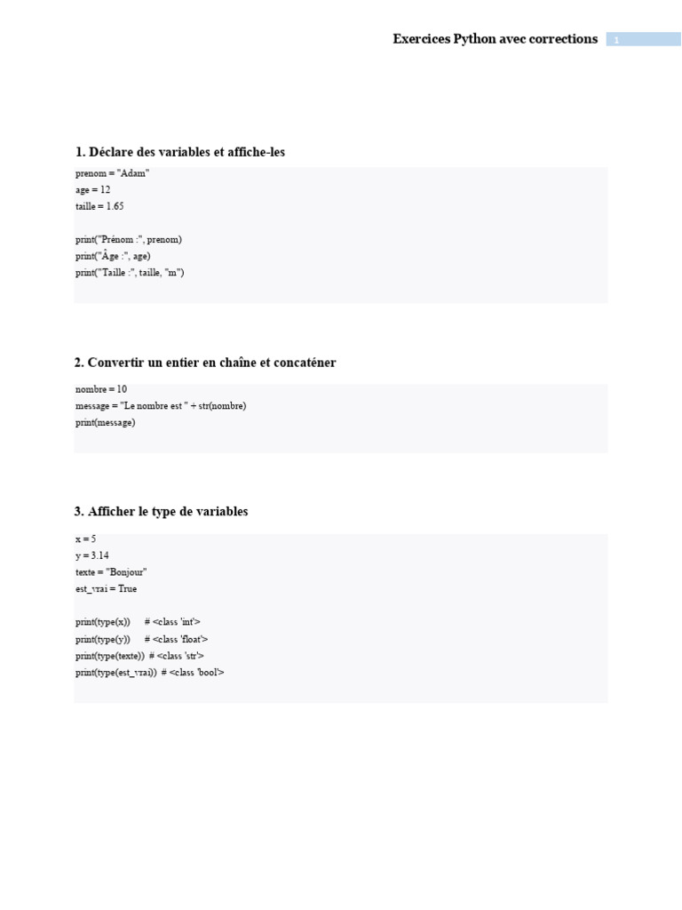 Exercices Python avec corrections pratiques | PDF | Python (Langage de ...