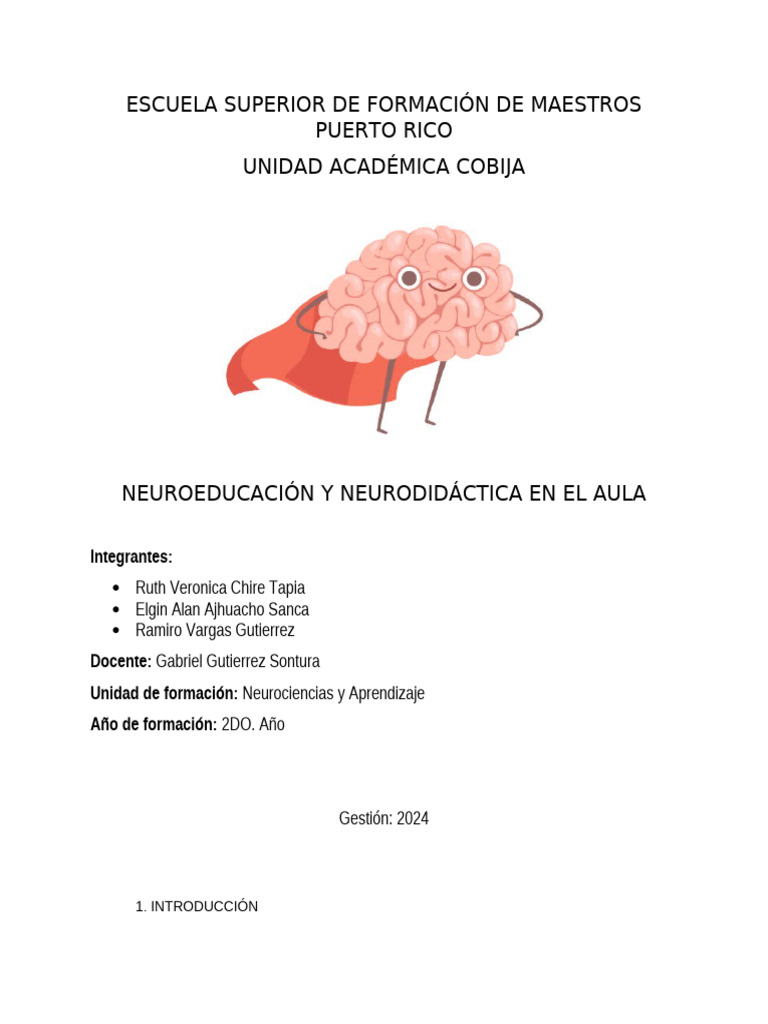neuroeducacion y neurodidactica en el aula[1] | PDF | Aprendizaje ...
