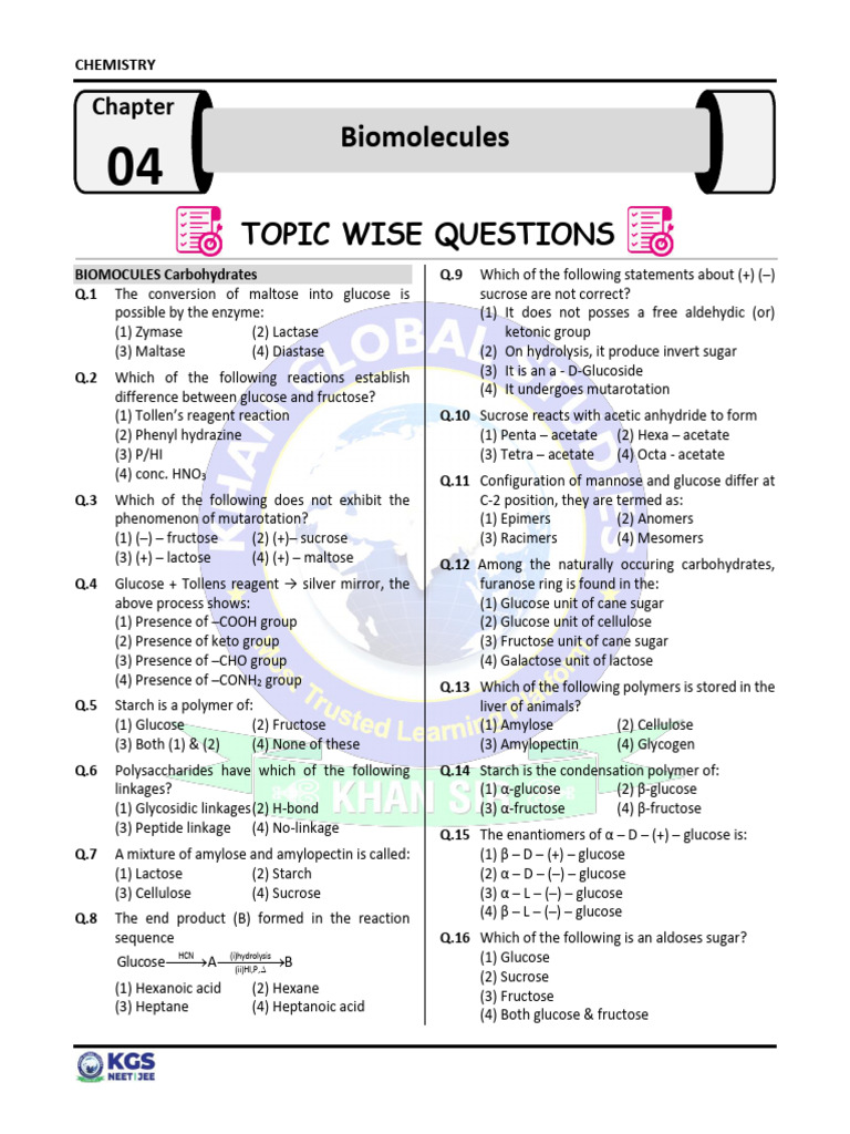 Topic Wise Questions | PDF | Glucose | Amino Acid