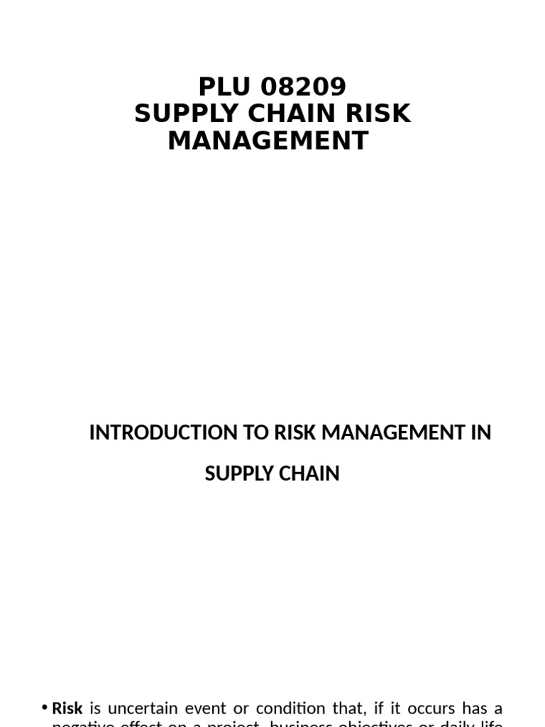 Supply Chain Risk Management Overview | PDF | Risk Management | Risk