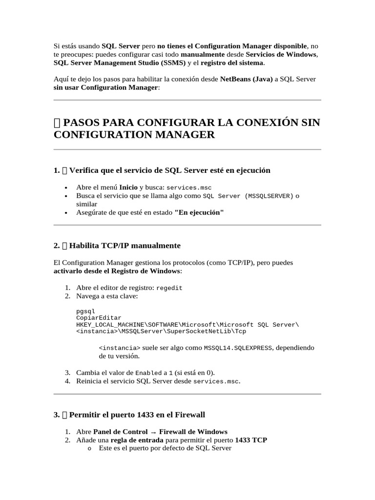 Conectar NetBeans a SQL Server sin CM | PDF | Servidor SQL de Microsoft ...