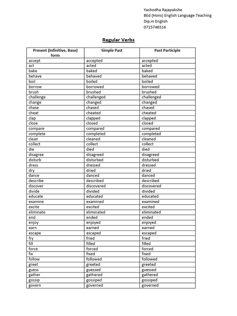Regular and Irregular Verbs List | PDF | Grammar | Linguistic Typology
