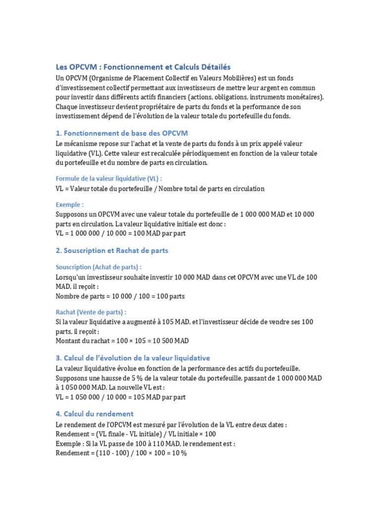 Calcul de la Valeur Liquidative des OPCVM | PDF | Investisseurs | Investir