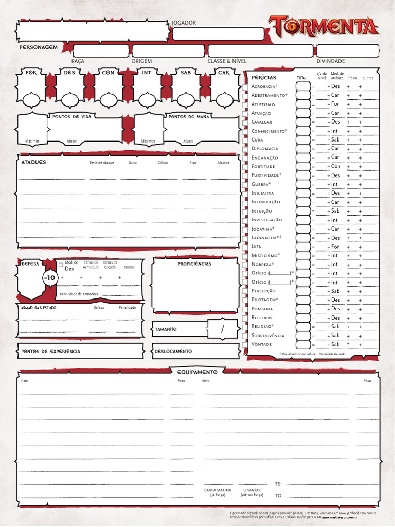 Ficha de Personagem para RPG | PDF