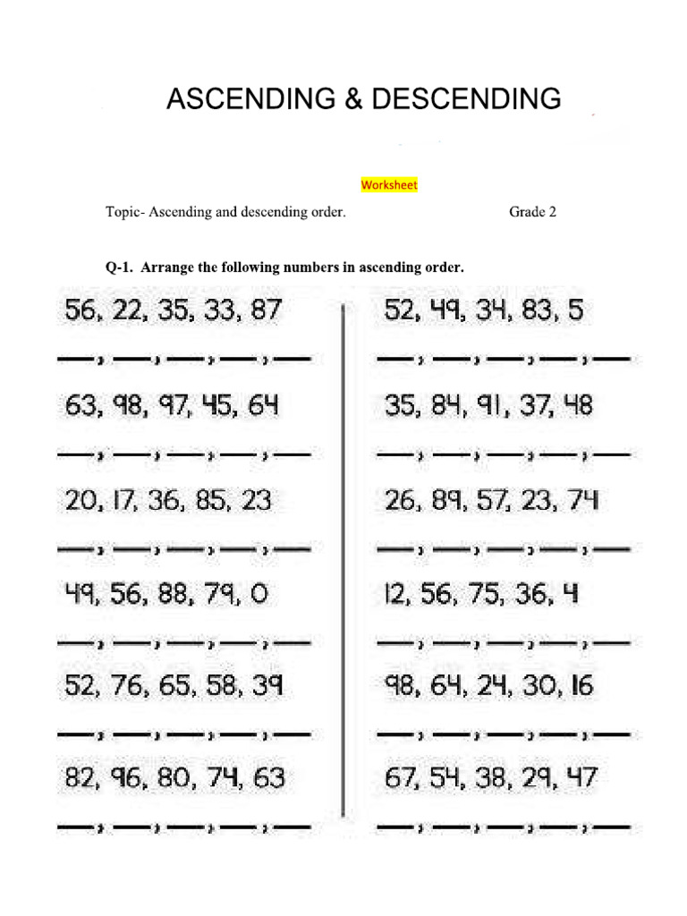 Ascending and Descending Worksheet | PDF