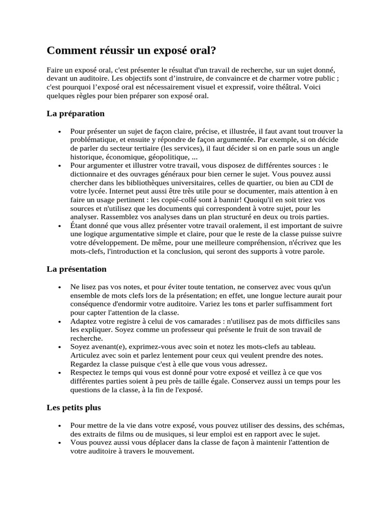 Réussir son exposé oral efficacement | PDF
