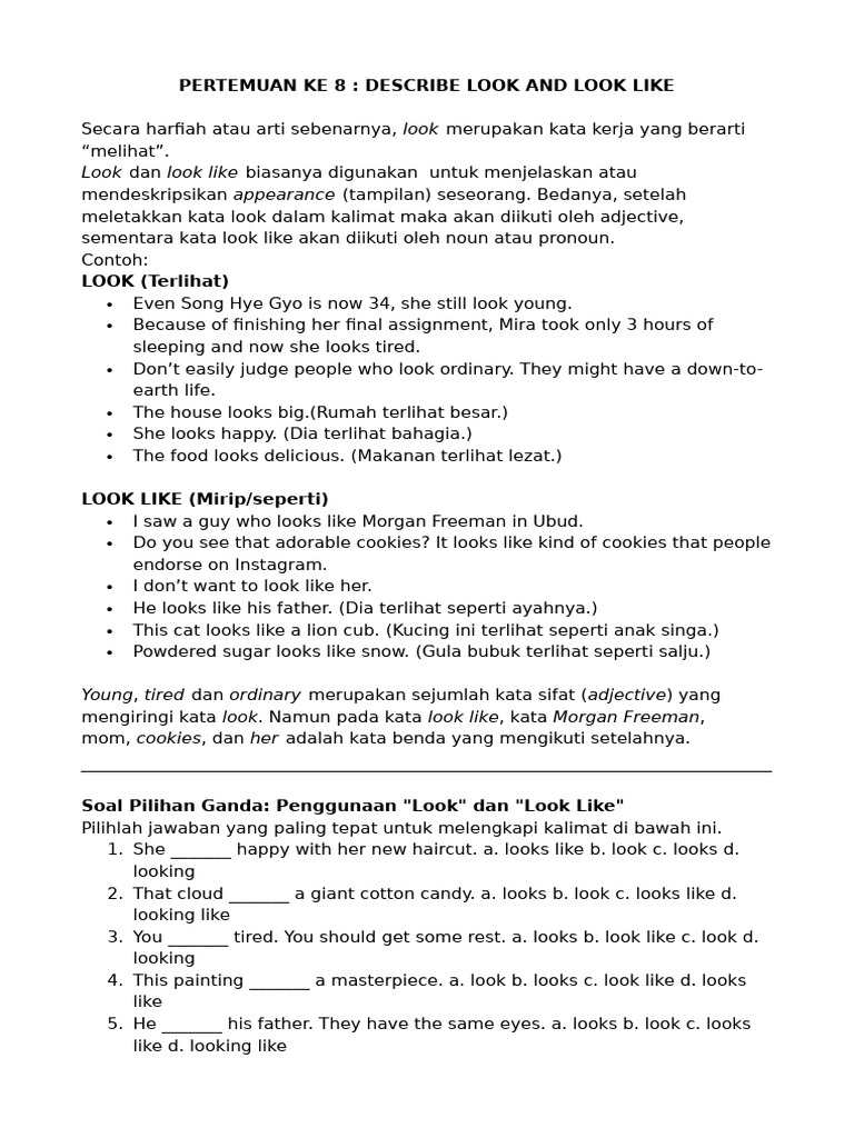 Pertemuan Ke 8 Discribe Look and Look Like | PDF | Linguistic ...