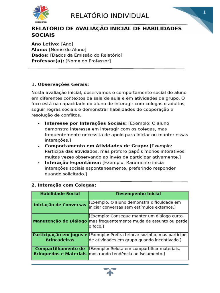Avaliação Inicial de Habilidades Sociais | PDF | Emoções | Comportamento