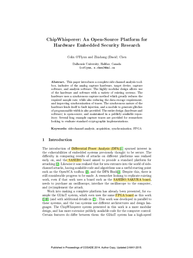 ChipWhisperer - An Open-Source Platform For | PDF | Field Programmable ...