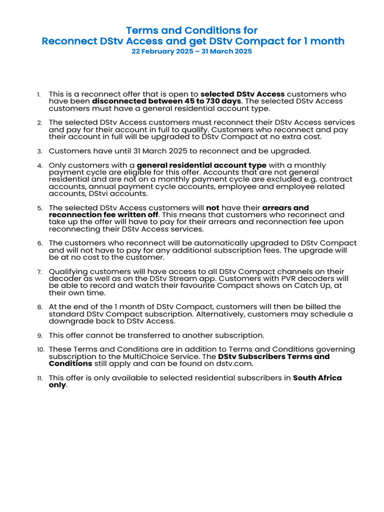 DStv Reconnection Offer for Access Users | PDF | Service Industries ...