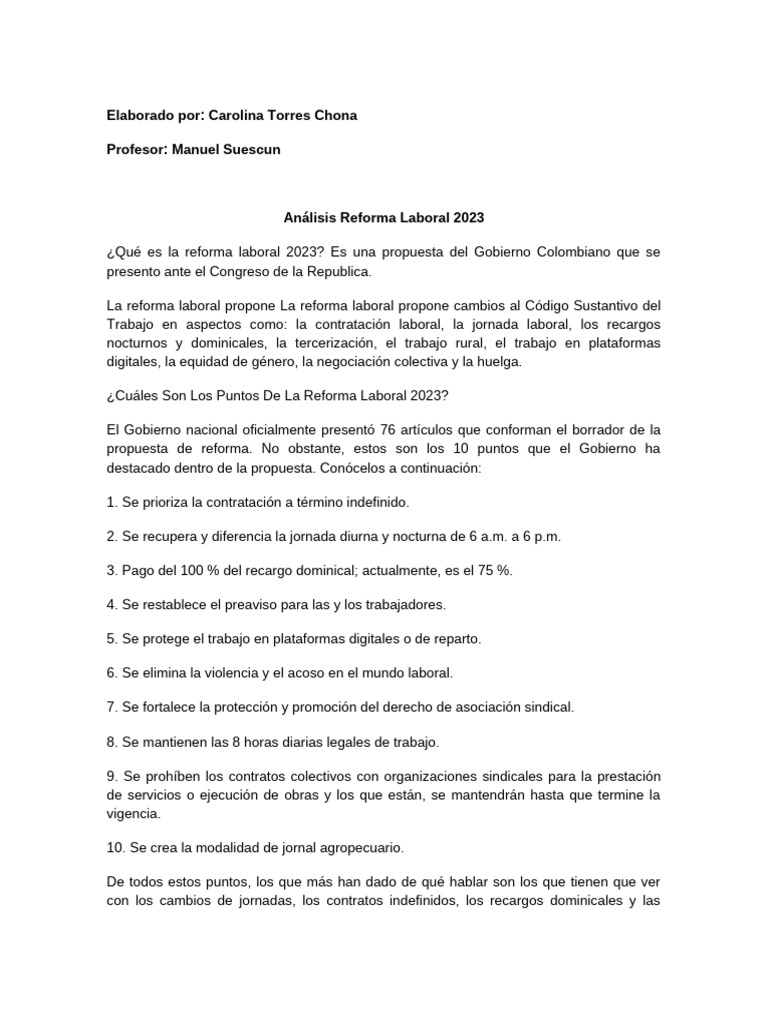 Analisis Reforma Laborar 2023 | PDF | Derecho laboral | Salario