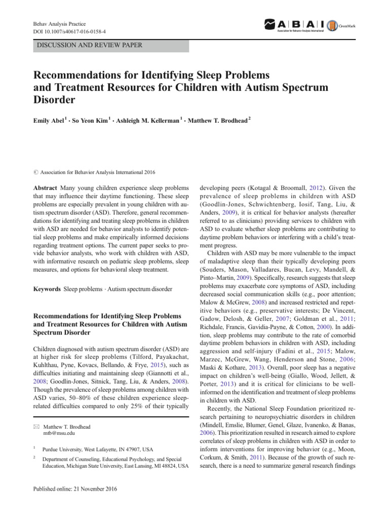 Recommendations For Identifying Sleep Problems and Treatment Resources ...