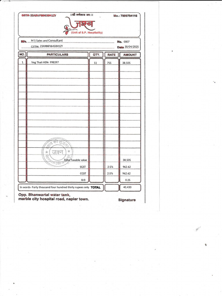 Veg Thali HSN Code and Tax Details | PDF