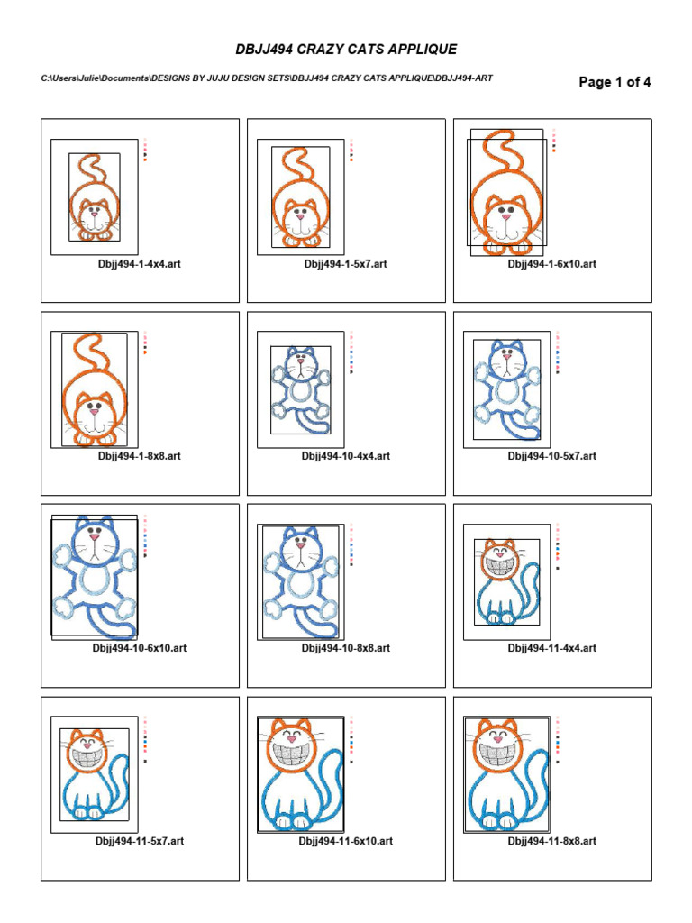 Dbjj494 Crazy Cats Applique Color Charts | PDF | Appliqué | Needlework