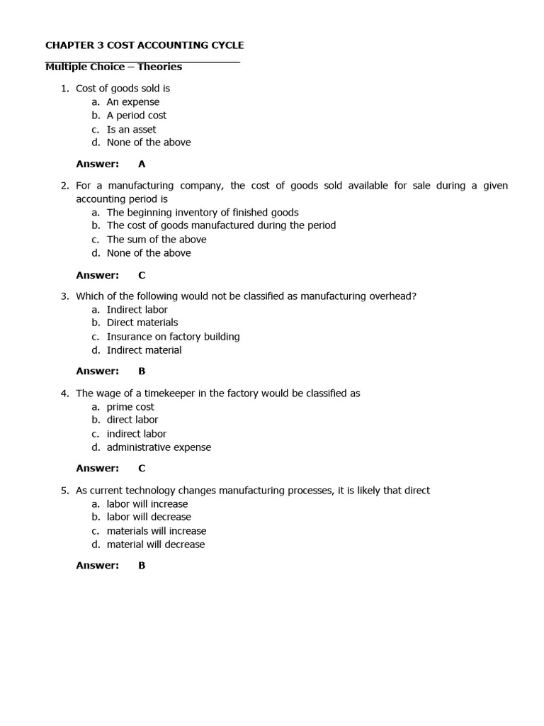 Cost Accounting 5 Answer - Compress | PDF | Cost Of Goods Sold | Inventory