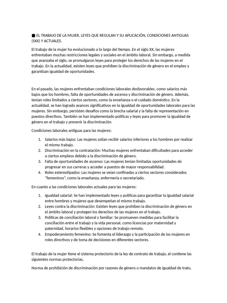 Evolución del Trabajo Femenino y Leyes | PDF | Mujer | Igualdad de género