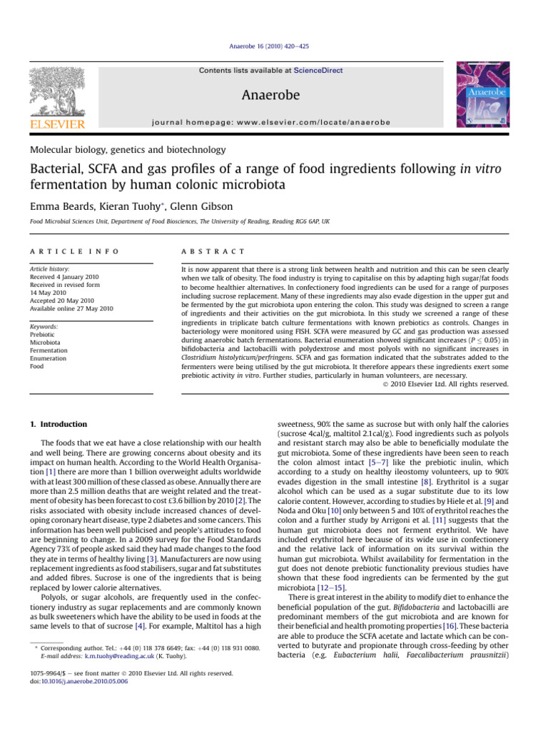In Vitro Fermentation of Food Ingredients | PDF