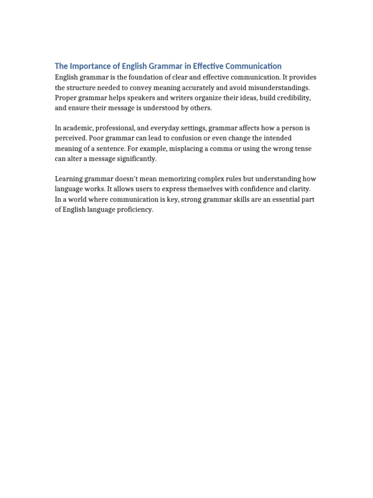 Importance of Grammar in Communication | PDF