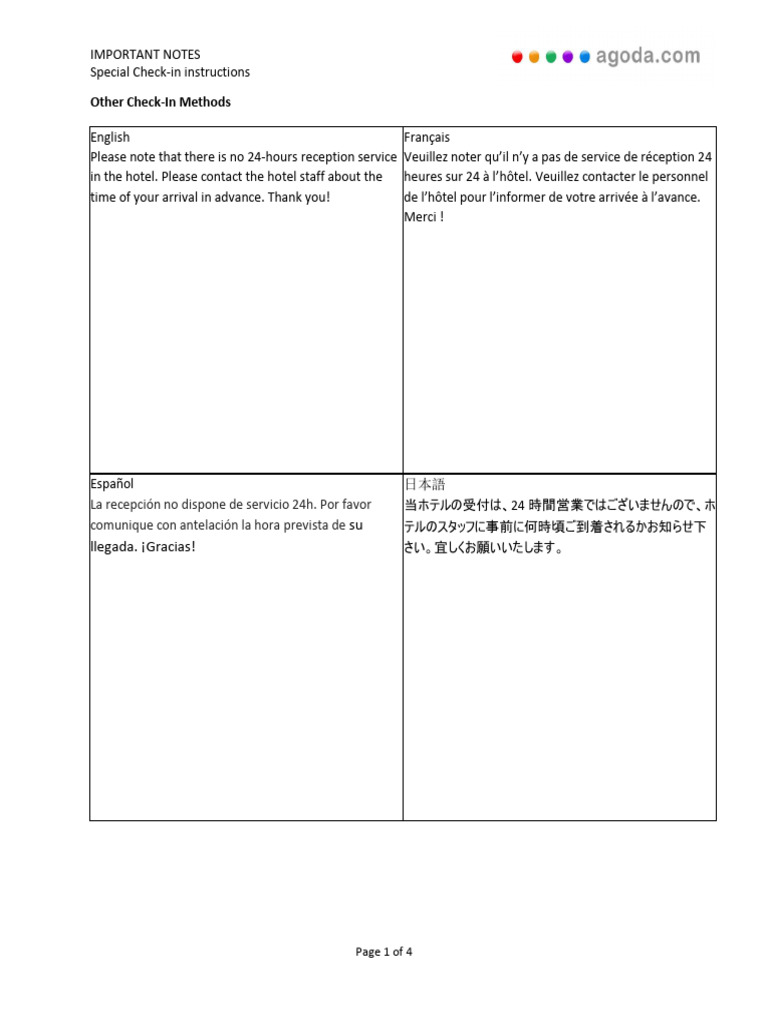 Special Checkin Instructions 280727 | PDF