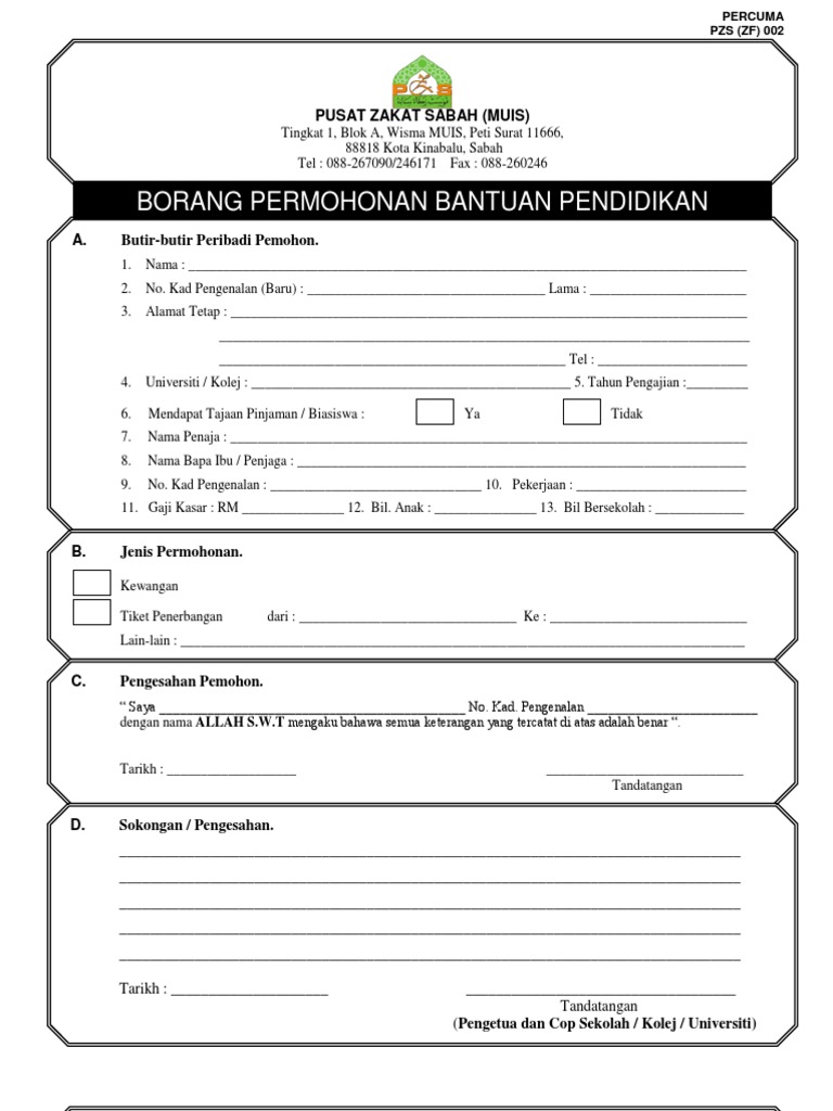 Borang Bantuan Pendidikan Pdf